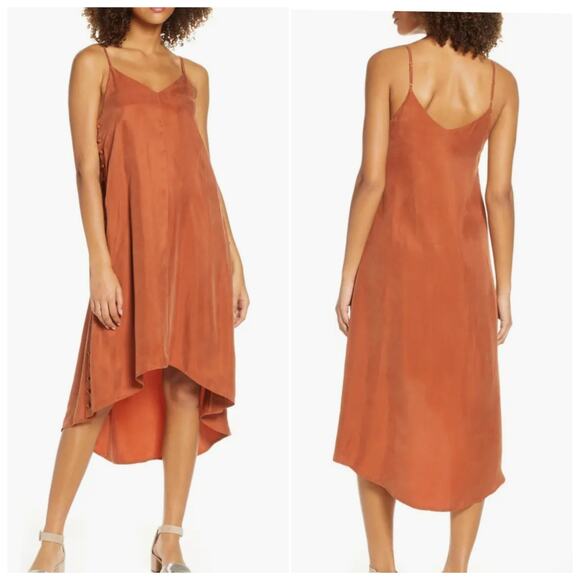 Sancia Dresses & Skirts - Sancia Claudia High Low Slip Midi Dress Size XS Side Button Silky Asymmetry
